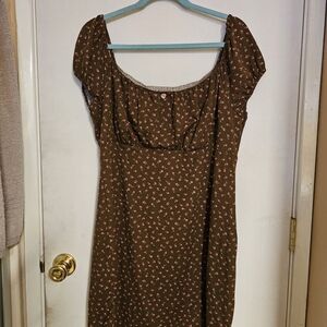 No Boundaries Brown Midi Dress with Pink Floral Print